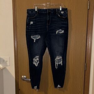 American Eagle Outfitters Dark Blue Distressed Skinny Jeans